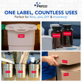 Perco 1x2 Inch Sticker Labels with Easy Peel Perforation—500 Stickers Per Roll — Strong Adhesion, Vibrant Colors for Folders, Barcodes, Jars & Bins in Office, Mailing, Inventory & Crafting—Made in USA - Red