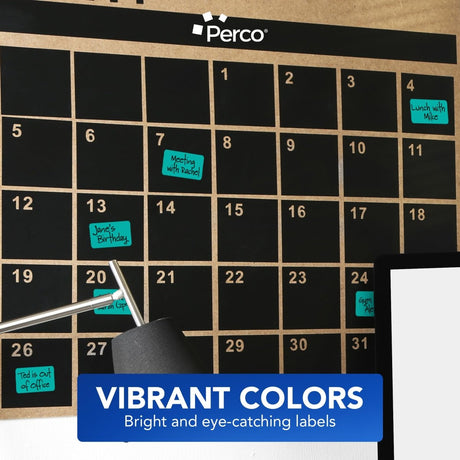 Perco 1x2 Inch Sticker Labels with Easy Peel Perforation—500 Stickers Per Roll — Strong Adhesion, Vibrant Colors for Folders, Barcodes, Jars & Bins in Office, Mailing, Inventory & Crafting—Made in USA - Teal