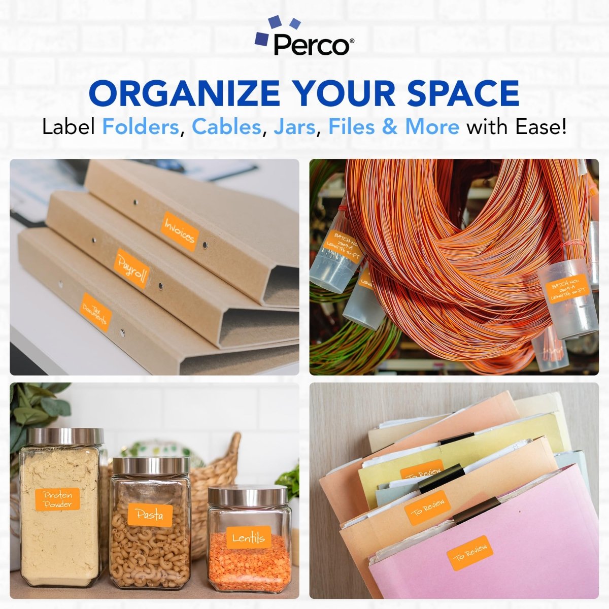 Perco 1x2 Inch Sticker Labels with Easy Peel Perforation—500 Stickers Per Roll — Strong Adhesion, Vibrant Colors for Folders, Barcodes, Jars & Bins in Office, Mailing, Inventory & Crafting—Made in USA - Fluorescent Orange