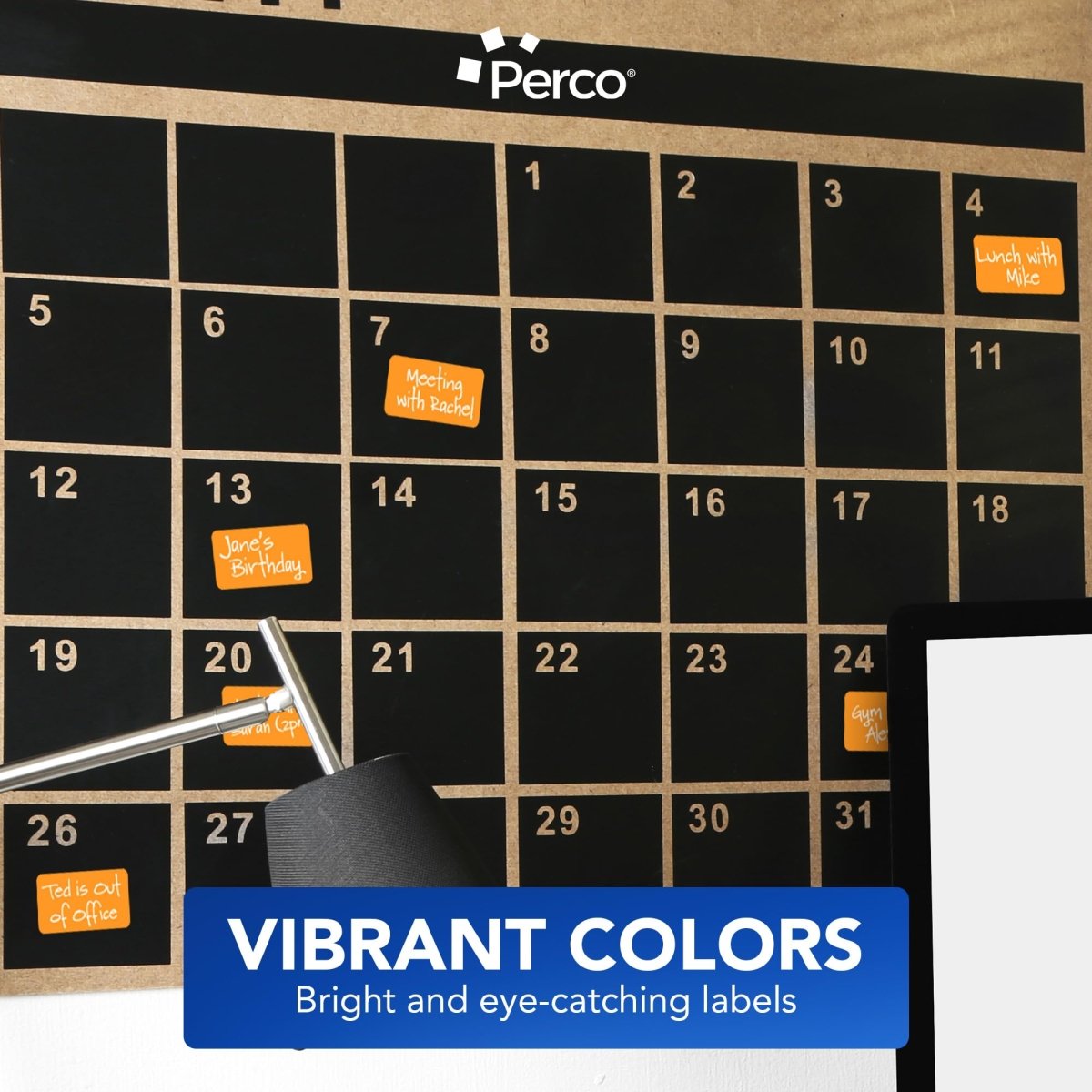 Perco 1x2 Inch Sticker Labels with Easy Peel Perforation—500 Stickers Per Roll — Strong Adhesion, Vibrant Colors for Folders, Barcodes, Jars & Bins in Office, Mailing, Inventory & Crafting—Made in USA - Fluorescent Orange