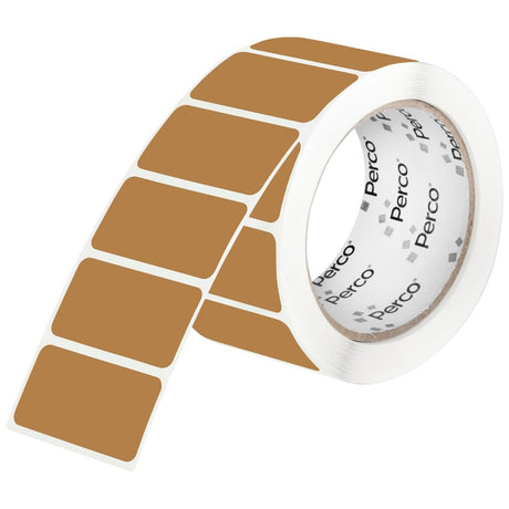 Perco 1x2 Inch Sticker Labels with Easy Peel Perforation—500 Stickers Per Roll — Strong Adhesion, Vibrant Colors for Folders, Barcodes, Jars & Bins in Office, Mailing, Inventory & Crafting—Made in USA - Kraft Brown