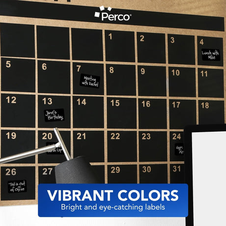Perco 1x2 Inch Sticker Labels with Easy Peel Perforation—500 Stickers Per Roll — Strong Adhesion, Vibrant Colors for Folders, Barcodes, Jars & Bins in Office, Mailing, Inventory & Crafting—Made in USA - Black