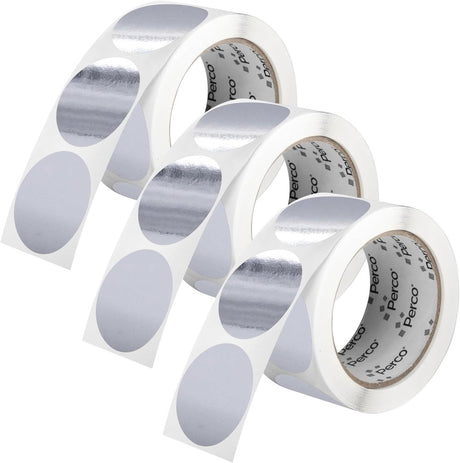 Perco 2 - Inch Round Circle Dot Sticker Labels – Easy Peel Perforation – Made in USA - Silver 3 Rolls / 500 Labels Each / 1500 Labels Total