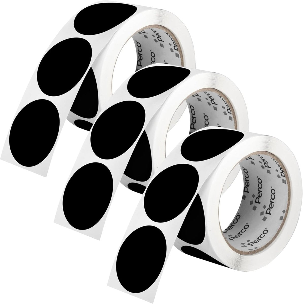 Perco 2 - Inch Round Circle Dot Sticker Labels – Easy Peel Perforation – Made in USA - Black 3 Rolls / 500 Labels Each / 1500 Labels Total