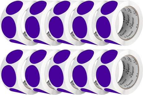 Perco 2 - Inch Round Circle Dot Sticker Labels – Easy Peel Perforation – Made in USA - Purple 10 Rolls / 500 Labels Each / 5000 Labels Total