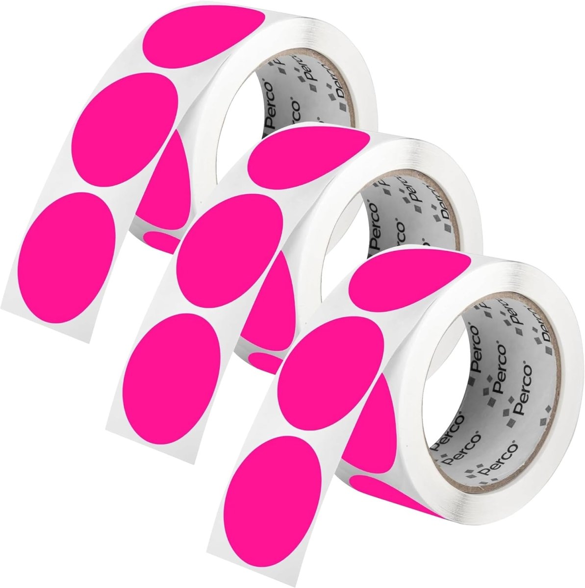 Perco 2 - Inch Round Circle Dot Sticker Labels – Easy Peel Perforation – Made in USA - Fluorescent Pink 3 Rolls / 500 Labels Each / 1500 Labels Total