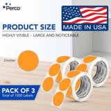 Perco 2 - Inch Round Circle Dot Sticker Labels – Easy Peel Perforation – Made in USA - Fluorescent Orange 3 Rolls / 500 Labels Each / 1500 Labels Total