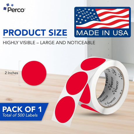 Perco 2 - Inch Round Circle Dot Sticker Labels – Easy Peel Perforation – Made in USA - Red 1 Roll / 500 Labels Total