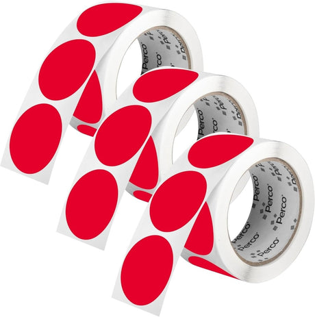 Perco 2 - Inch Round Circle Dot Sticker Labels – Easy Peel Perforation – Made in USA - Red 3 Rolls / 500 Labels Each / 1500 Labels Total