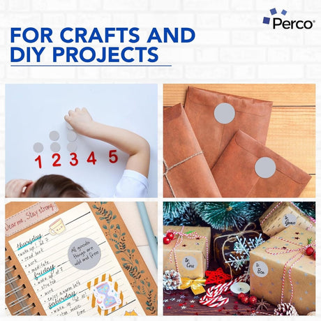 Perco 2 - Inch Round Circle Dot Sticker Labels – Easy Peel Perforation – Made in USA - Silver 3 Rolls / 500 Labels Each / 1500 Labels Total