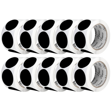 Perco 2 - Inch Round Circle Dot Sticker Labels – Easy Peel Perforation – Made in USA - Black 10 Rolls / 500 Labels Each / 5000 Labels Total