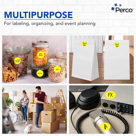 Perco 2 - Inch Round Circle Dot Sticker Labels – Easy Peel Perforation – Made in USA - Fluorescent Yellow 1 Roll / 500 Labels Total