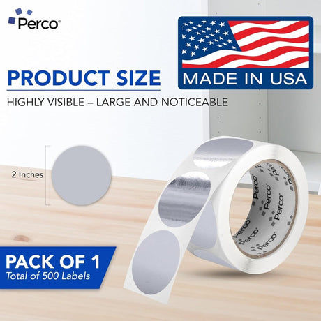 Perco 2 - Inch Round Circle Dot Sticker Labels – Easy Peel Perforation – Made in USA - Silver 1 Roll / 500 Labels Total