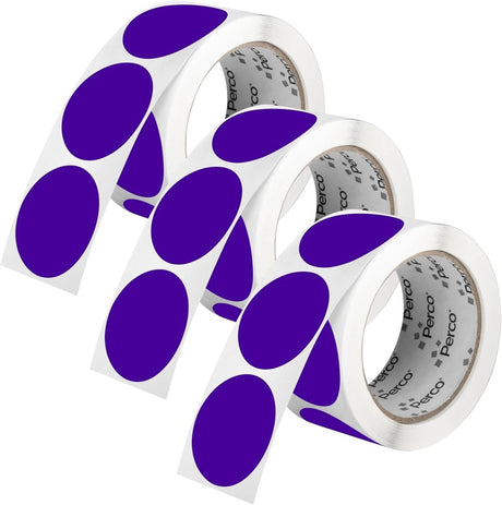 Perco 2 - Inch Round Circle Dot Sticker Labels – Easy Peel Perforation – Made in USA - Purple 3 Rolls / 500 Labels Each / 1500 Labels Total