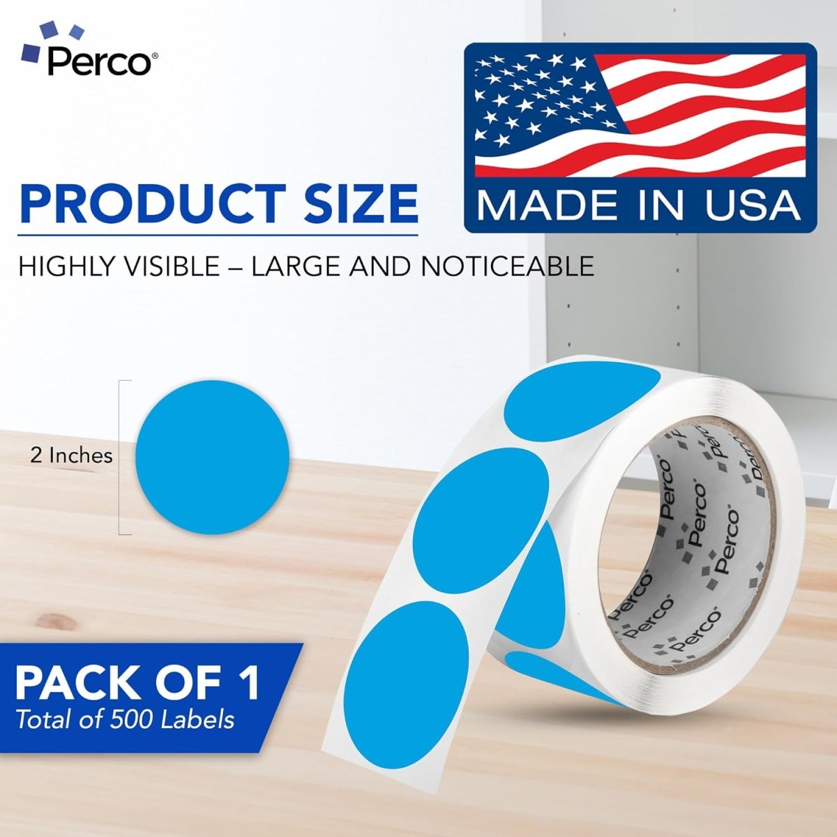 Perco 2 - Inch Round Circle Dot Sticker Labels – Easy Peel Perforation – Made in USA - Light Blue 1 Roll / 500 Labels Total