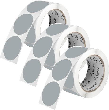 Perco 2 - Inch Round Circle Dot Sticker Labels – Easy Peel Perforation – Made in USA - Grey 3 Rolls / 500 Labels Each / 1500 Labels Total
