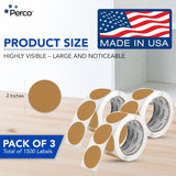 Perco 2 - Inch Round Circle Dot Sticker Labels – Easy Peel Perforation – Made in USA - Kraft Brown 3 Rolls / 500 Labels Each / 1500 Labels Total