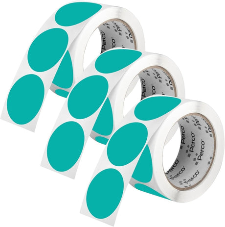 Perco 2 - Inch Round Circle Dot Sticker Labels – Easy Peel Perforation – Made in USA - Teal 3 Rolls / 500 Labels Each / 1500 Labels Total
