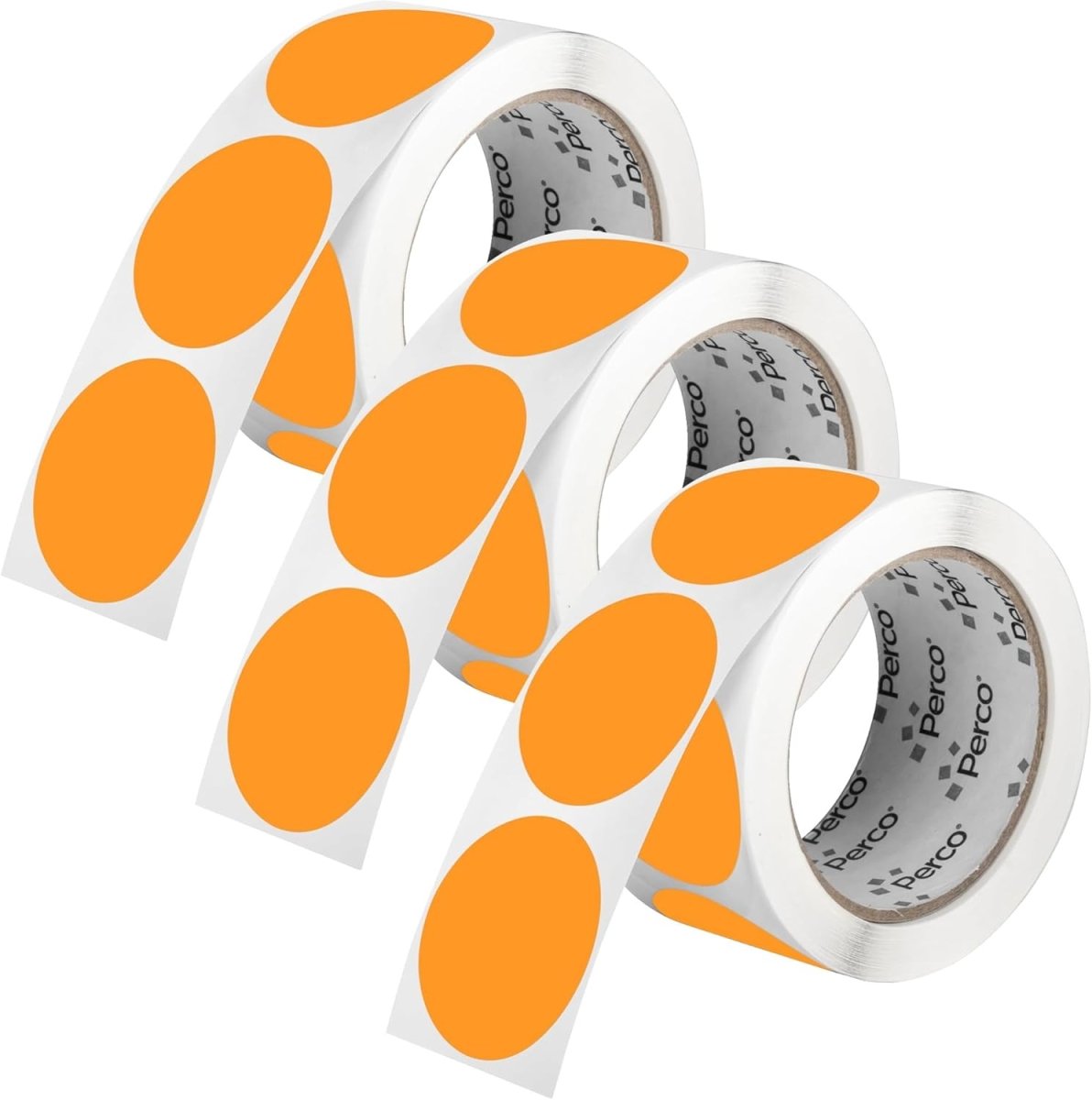 Perco 2 - Inch Round Circle Dot Sticker Labels – Easy Peel Perforation – Made in USA - Fluorescent Orange 3 Rolls / 500 Labels Each / 1500 Labels Total