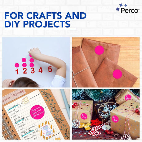 Perco 2 - Inch Round Circle Dot Sticker Labels – Easy Peel Perforation – Made in USA - Fluorescent Pink 3 Rolls / 500 Labels Each / 1500 Labels Total