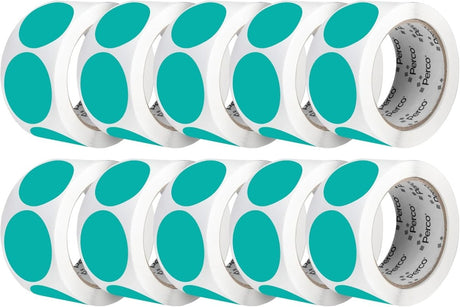 Perco 2 - Inch Round Circle Dot Sticker Labels – Easy Peel Perforation – Made in USA - Teal 10 Rolls / 500 Labels Each / 5000 Labels Total