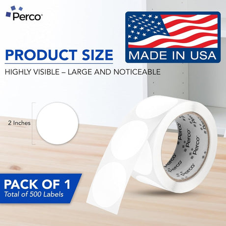 Perco 2 - Inch Round Circle Dot Sticker Labels – Easy Peel Perforation – Made in USA - White 1 Roll / 500 Labels Total
