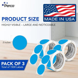 Perco 2 - Inch Round Circle Dot Sticker Labels – Easy Peel Perforation – Made in USA - Light Blue 3 Rolls / 500 Labels Each / 1500 Labels Total