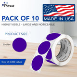 Perco 2 - Inch Round Circle Dot Sticker Labels – Easy Peel Perforation – Made in USA - Purple 10 Rolls / 500 Labels Each / 5000 Labels Total