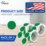 Perco 2 - Inch Round Circle Dot Sticker Labels – Easy Peel Perforation – Made in USA - Green 3 Rolls / 500 Labels Each / 1500 Labels Total