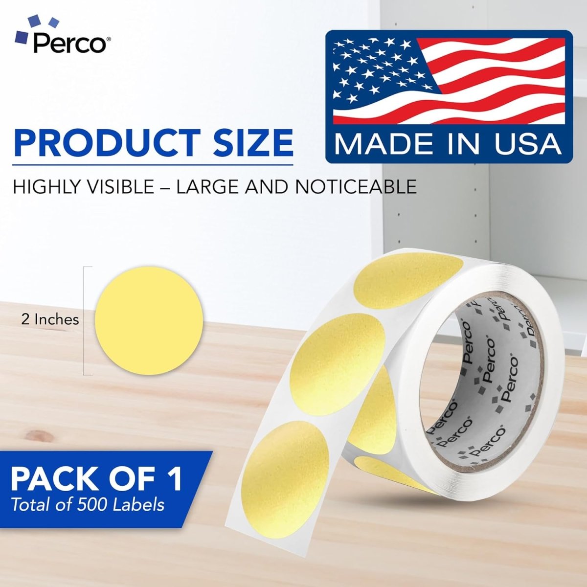 Perco 2 - Inch Round Circle Dot Sticker Labels – Easy Peel Perforation – Made in USA - Silver 3 Rolls / 500 Labels Each / 1500 Labels Total