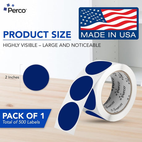 Perco 2 - Inch Round Circle Dot Sticker Labels – Easy Peel Perforation – Made in USA - Dark Blue 1 Roll / 500 Labels Total
