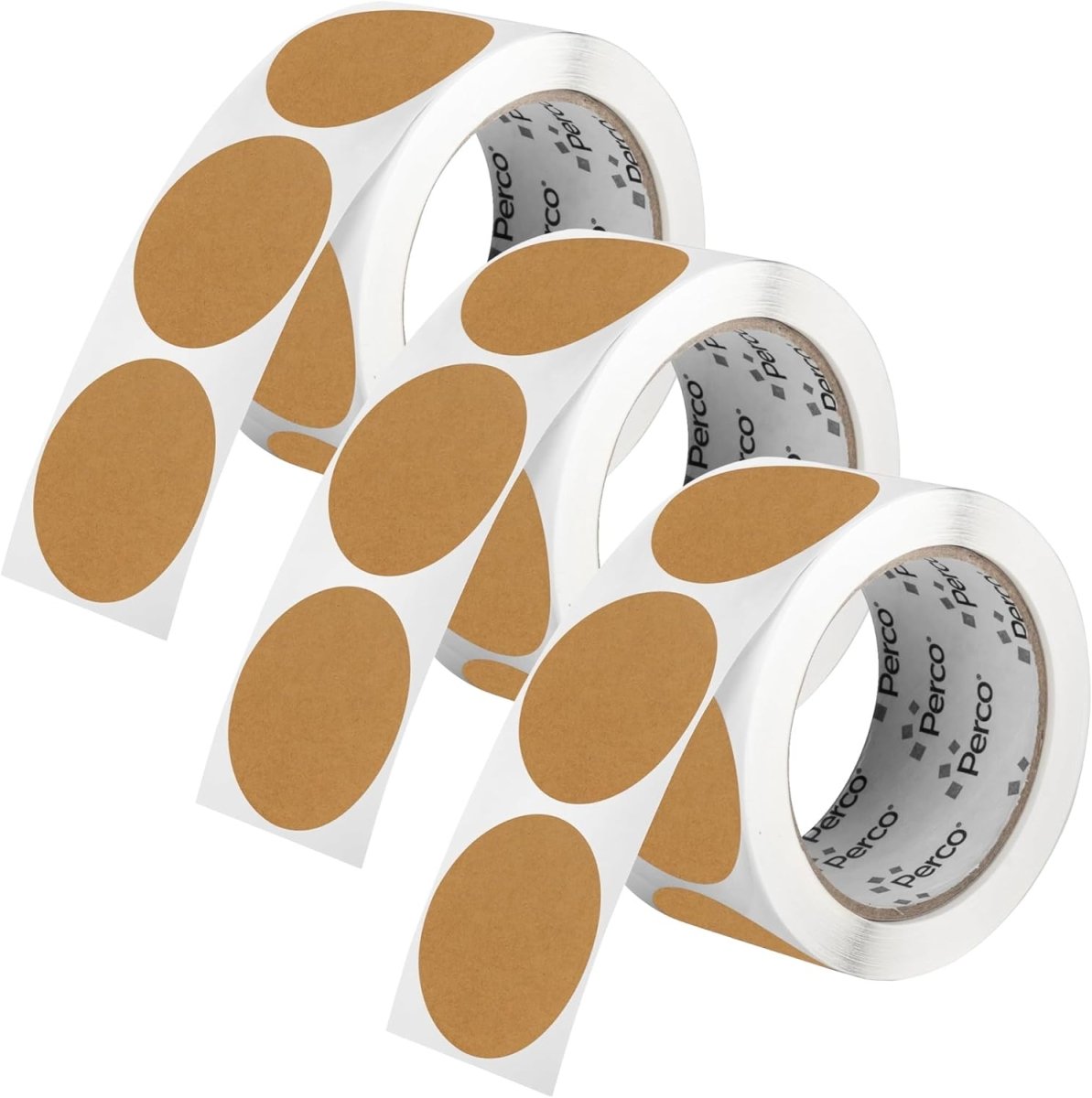 Perco 2 - Inch Round Circle Dot Sticker Labels – Easy Peel Perforation – Made in USA - Kraft Brown 3 Rolls / 500 Labels Each / 1500 Labels Total