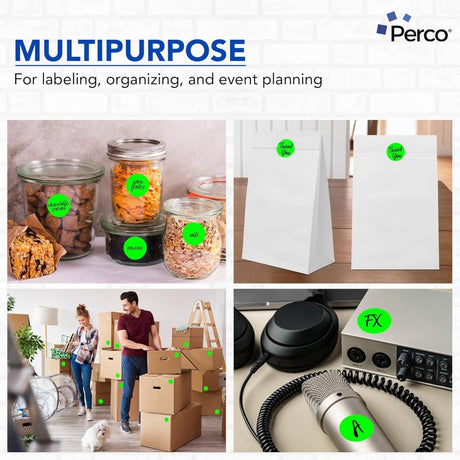 Perco 2 - Inch Round Circle Dot Sticker Labels – Easy Peel Perforation – Made in USA - Fluorescent Green 3 Rolls / 500 Labels Each / 1500 Labels Total