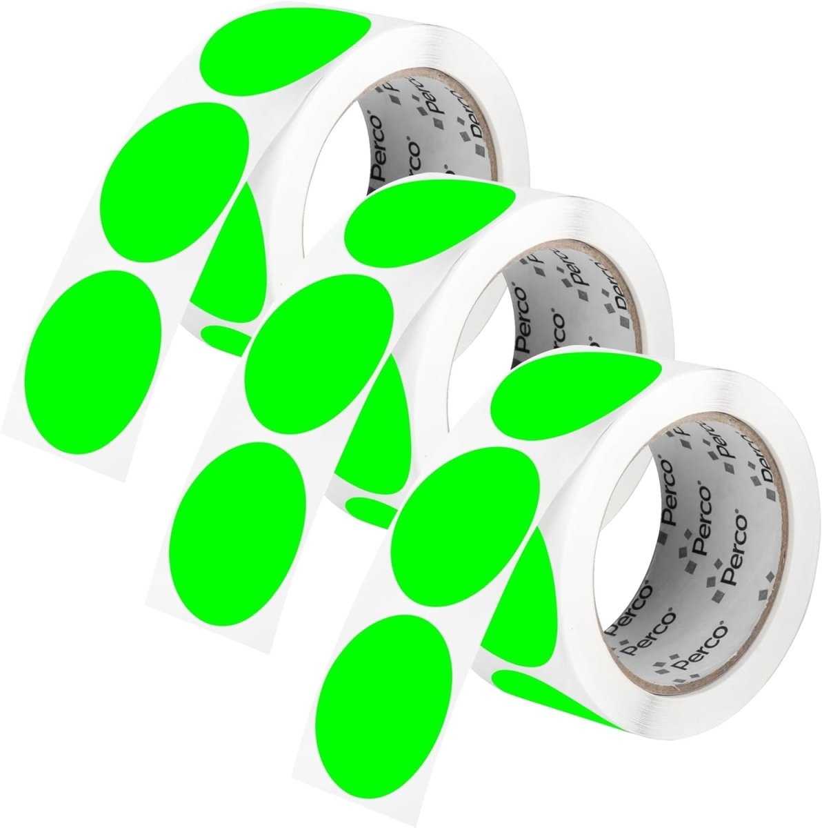 Perco 2 - Inch Round Circle Dot Sticker Labels – Easy Peel Perforation – Made in USA - Fluorescent Green 3 Rolls / 500 Labels Each / 1500 Labels Total