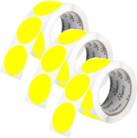 Perco 2 - Inch Round Circle Dot Sticker Labels – Easy Peel Perforation – Made in USA - Fluorescent Yellow 3 Rolls / 500 Labels Each / 1500 Labels Total