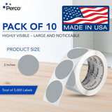 Perco 2 - Inch Round Circle Dot Sticker Labels – Easy Peel Perforation – Made in USA - Grey 10 Rolls / 500 Labels Each / 5000 Labels Total