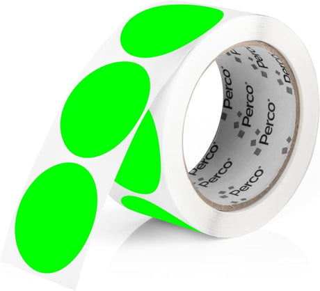 Perco 2 - Inch Round Circle Dot Sticker Labels – Easy Peel Perforation – Made in USA - Fluorescent Green 1 Roll / 500 Labels Total