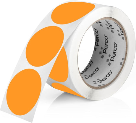 Perco 2 - Inch Round Circle Dot Sticker Labels – Easy Peel Perforation – Made in USA - Fluorescent Orange 1 Roll / 500 Labels Total