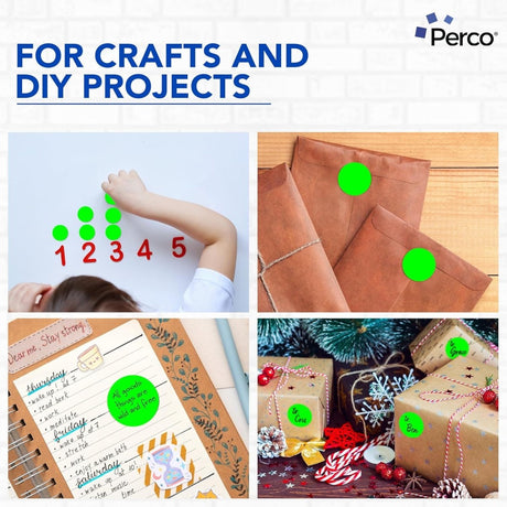 Perco 2 - Inch Round Circle Dot Sticker Labels – Easy Peel Perforation – Made in USA - Fluorescent Green 1 Roll / 500 Labels Total