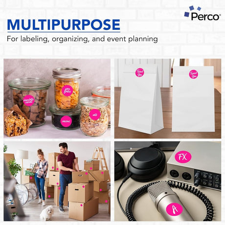 Perco 2 - Inch Round Circle Dot Sticker Labels – Easy Peel Perforation – Made in USA - Fluorescent Pink 10 Rolls / 500 Labels Each / 5000 Labels Total