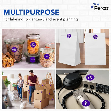 Perco 2 - Inch Round Circle Dot Sticker Labels – Easy Peel Perforation – Made in USA - Purple 3 Rolls / 500 Labels Each / 1500 Labels Total