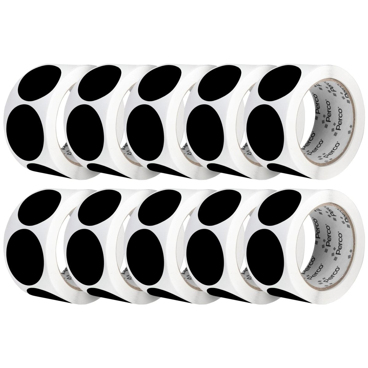Perco 2 - Inch Round Circle Dot Sticker Labels – Easy Peel Perforation – Made in USA - Black 10 Rolls / 500 Labels Each / 5000 Labels Total