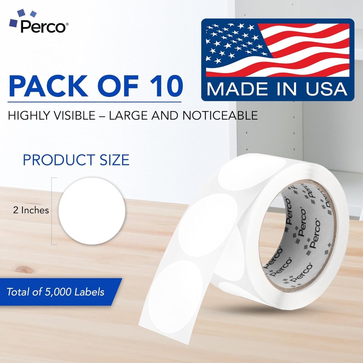 Perco 2 - Inch Round Circle Dot Sticker Labels – Easy Peel Perforation – Made in USA - Dark Blue 10 Rolls / 500 Labels Each / 5000 Labels Total