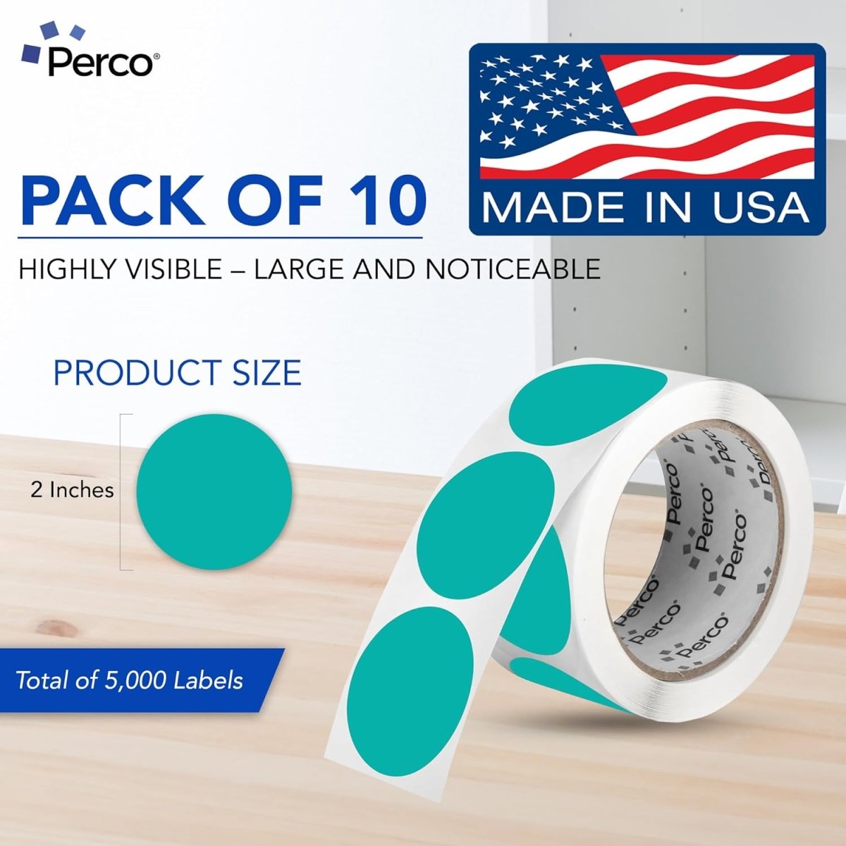 Perco 2 - Inch Round Circle Dot Sticker Labels – Easy Peel Perforation – Made in USA - Dark Blue 10 Rolls / 500 Labels Each / 5000 Labels Total
