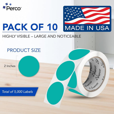 Perco 2 - Inch Round Circle Dot Sticker Labels – Easy Peel Perforation – Made in USA - Dark Blue 10 Rolls / 500 Labels Each / 5000 Labels Total