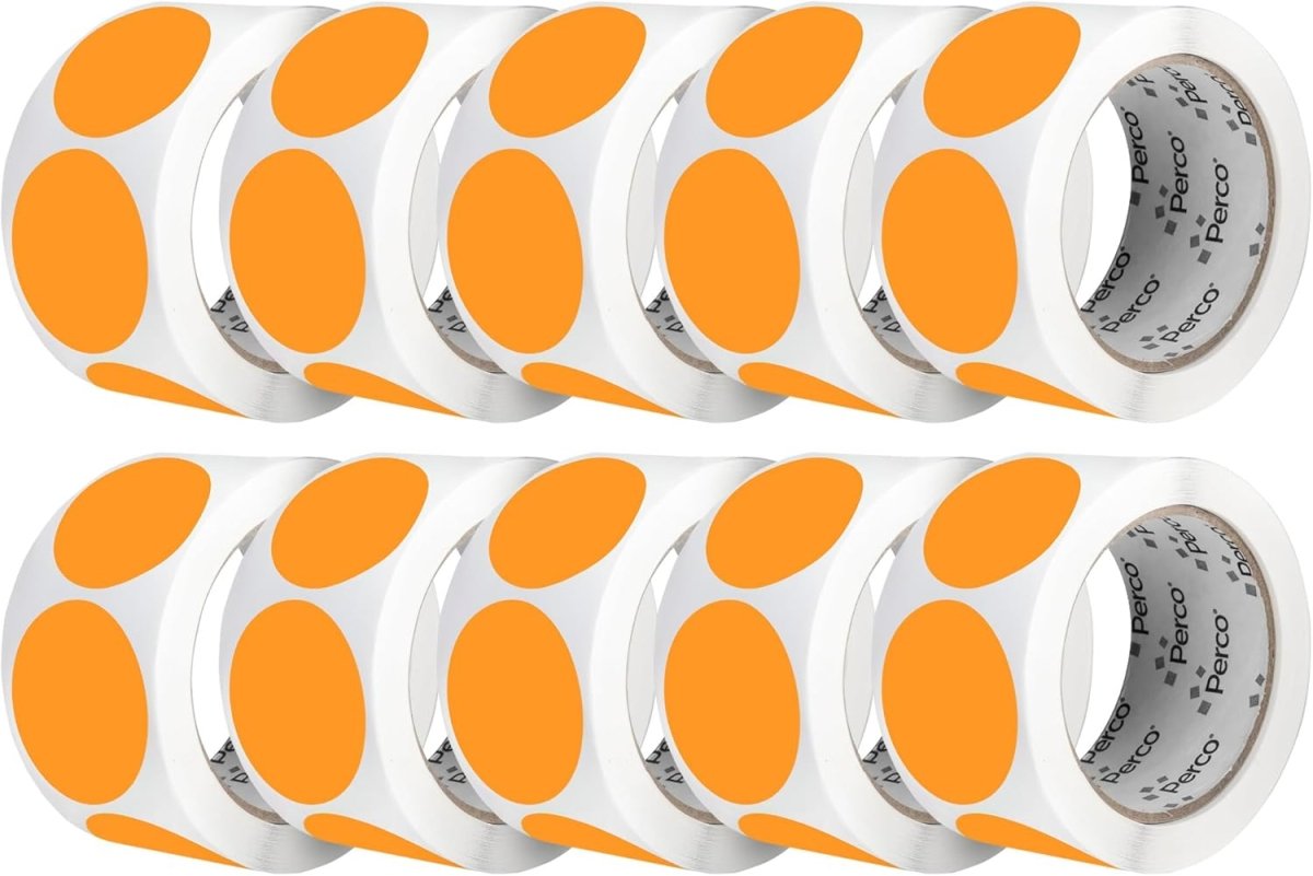 Perco 2 - Inch Round Circle Dot Sticker Labels – Easy Peel Perforation – Made in USA - Fluorescent Orange 10 Rolls / 500 Labels Each / 5000 Labels Total