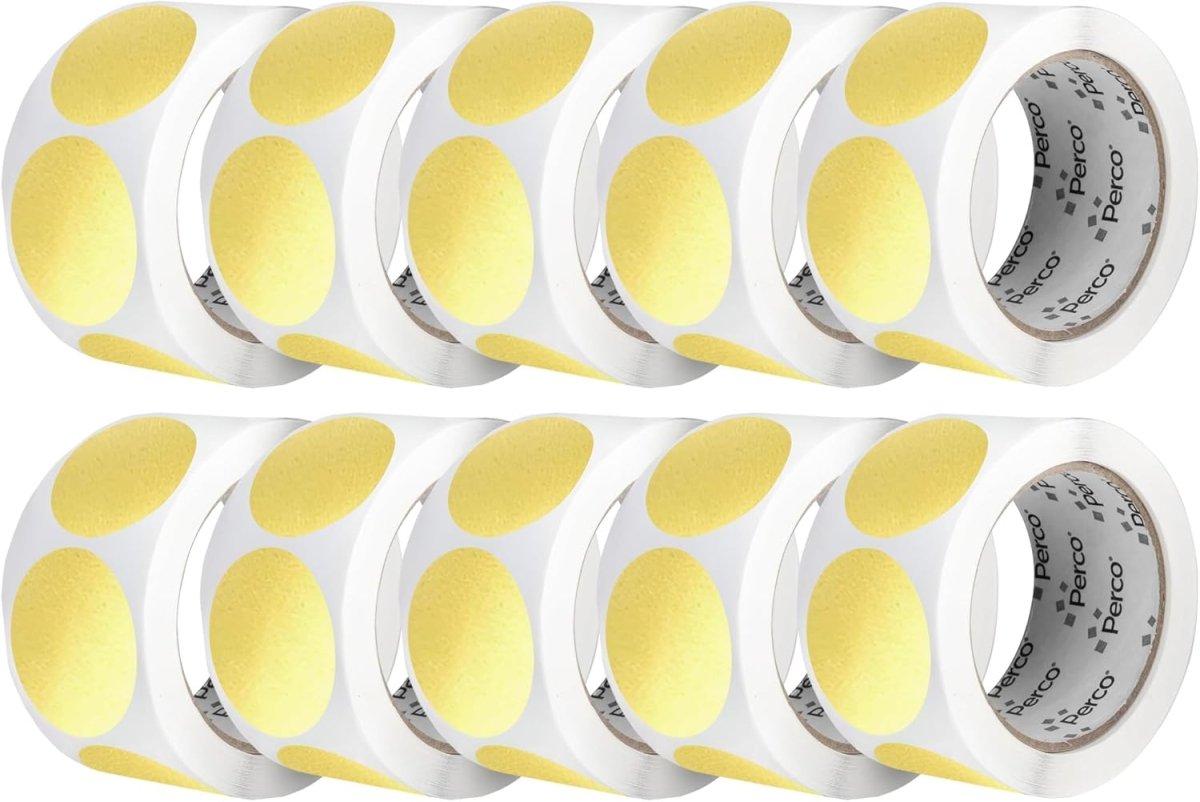 Perco 2 - Inch Round Circle Dot Sticker Labels – Easy Peel Perforation – Made in USA - Gold 10 Rolls / 500 Labels Each / 5000 Labels Total
