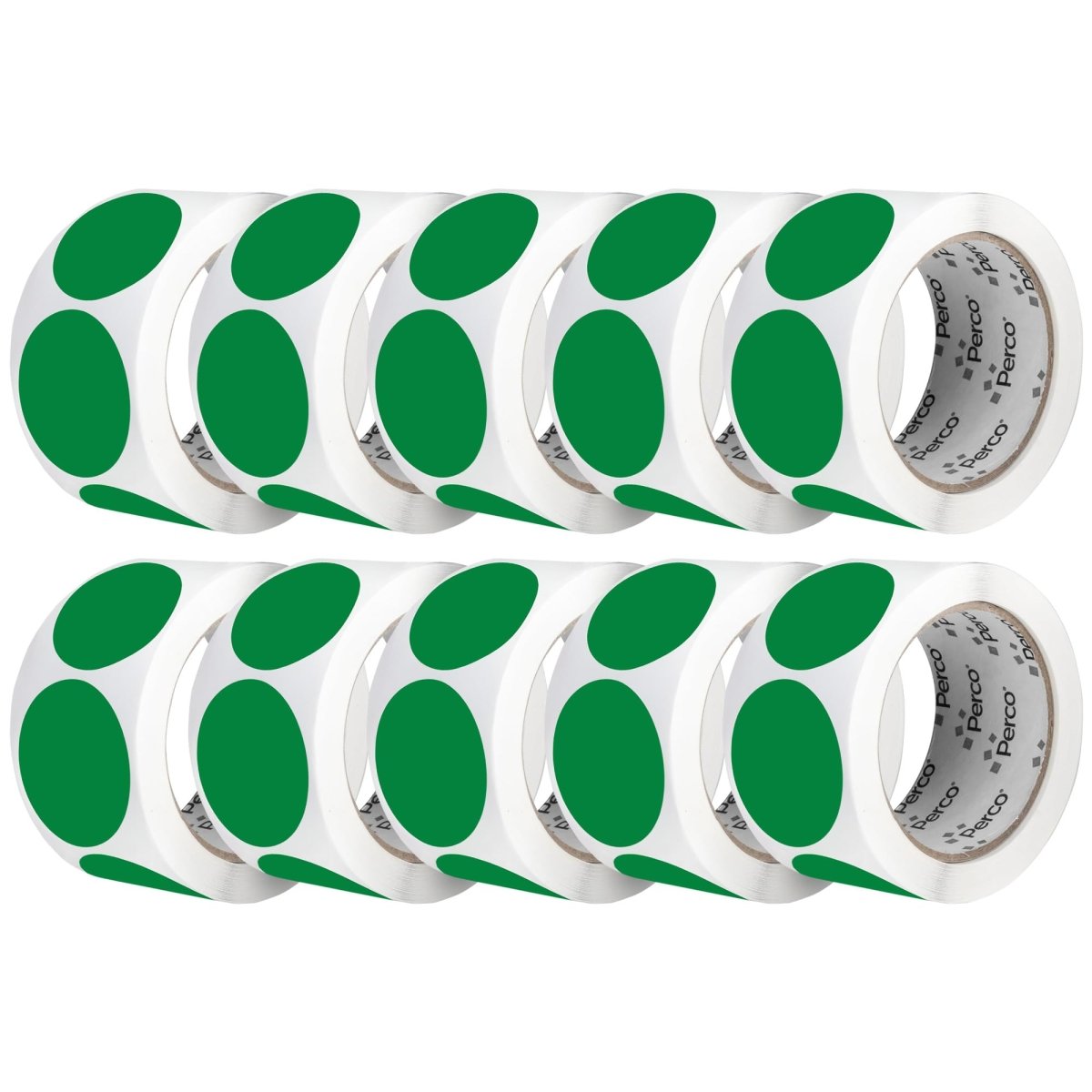 Perco 2 - Inch Round Circle Dot Sticker Labels – Easy Peel Perforation – Made in USA - Green 10 Rolls / 500 Labels Each / 5000 Labels Total