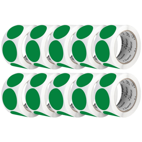 Perco 2 - Inch Round Circle Dot Sticker Labels – Easy Peel Perforation – Made in USA - Green 10 Rolls / 500 Labels Each / 5000 Labels Total