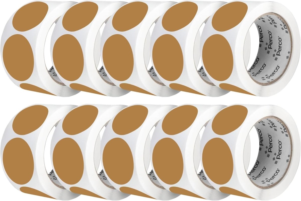 Perco 2 - Inch Round Circle Dot Sticker Labels – Easy Peel Perforation – Made in USA - Kraft Brown 10 Rolls / 500 Labels Each / 5000 Labels Total